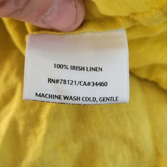 Eileen Fisher Yellow 100% Irish Linen Short Sleeve Button Down Blouse - Picture 4 of 5